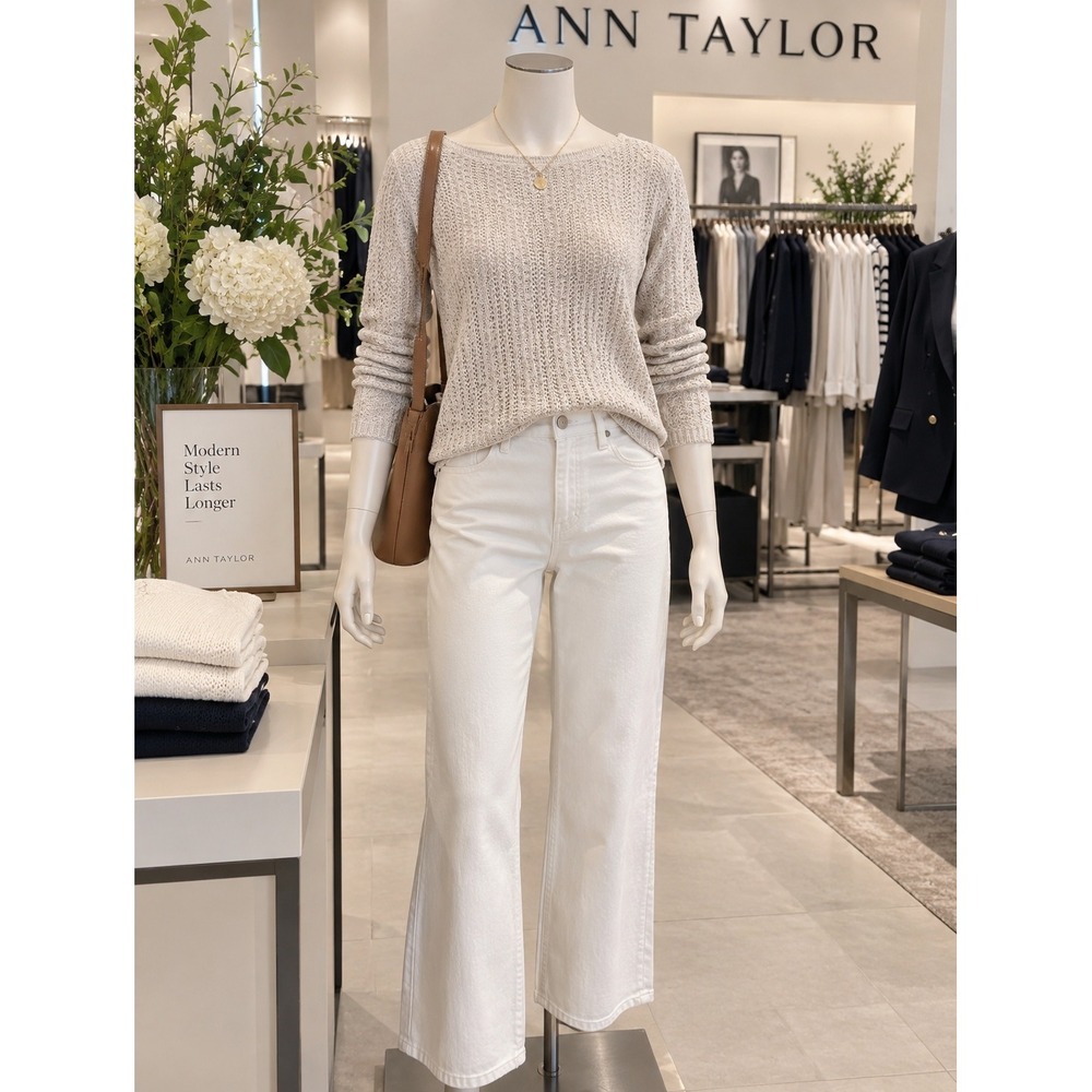 Ann Taylor Linen Blend Open Knit Sweater XS 90s Minimalist